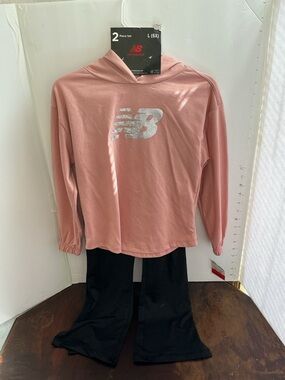 Girls New Balance Dusty Pink Hoodie with Silver NB Logo